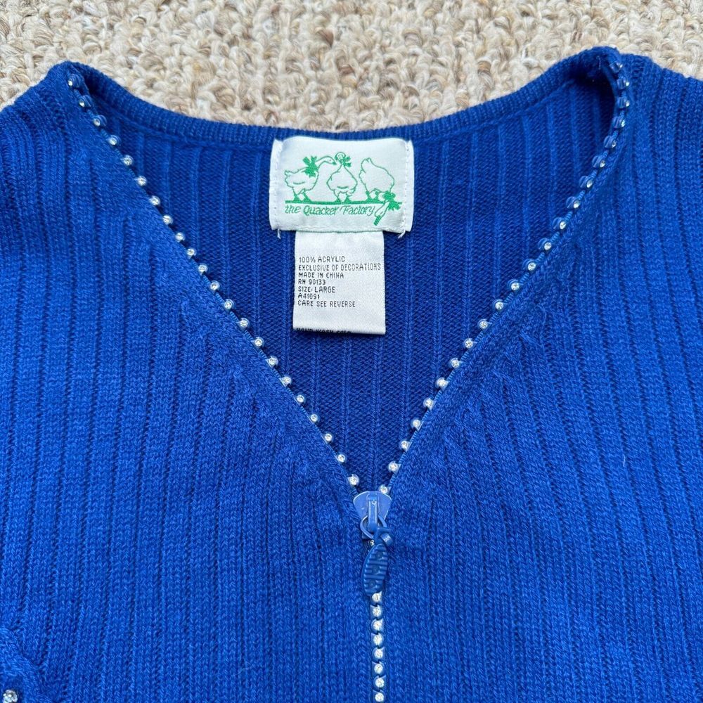 Bright Quacker Factory Womens Size M Blue Sparkle Diamond Full Zip Jacket Long S - Picture 6 of 9